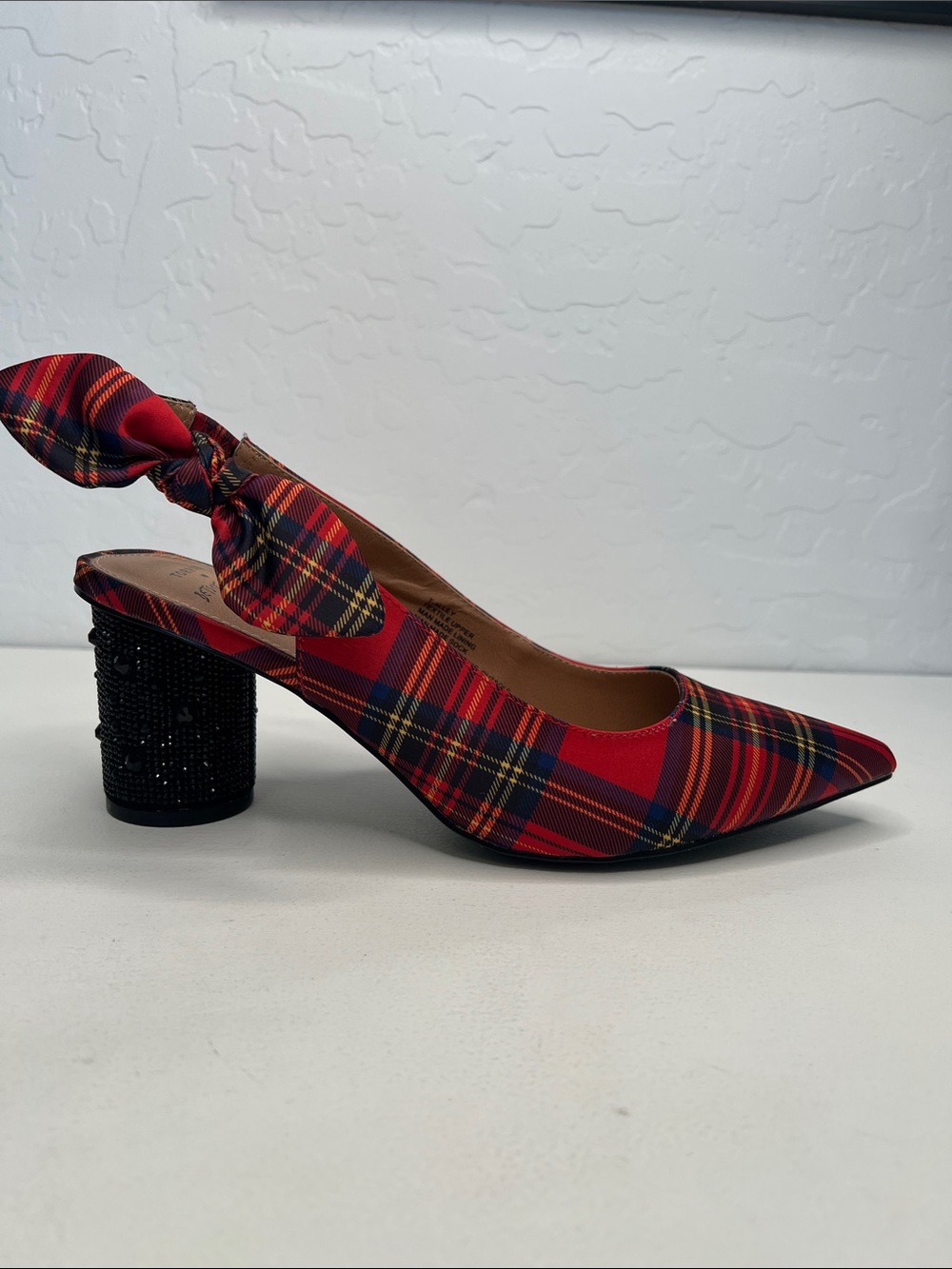 Torrid X Betsey Johnson Alley red plaid black cylinder sparkle heel 10W - Picture 2 of 13
